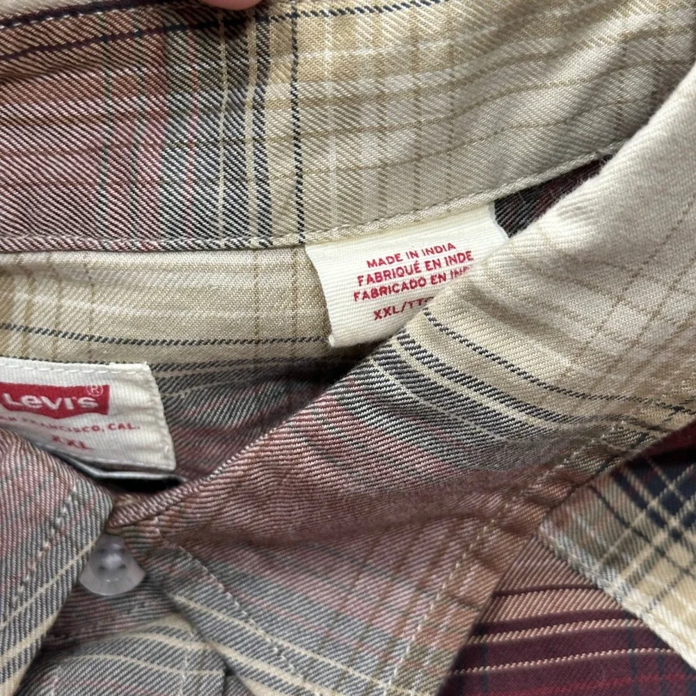 Levis Western Shirt Mens XXL Burgundy Plaid Pearl Snap Standard Excellent